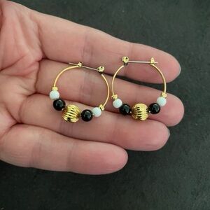 Avon Gold Hoop Earrings with Black and White Beads